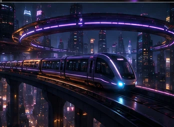 A Loop train on the elevated ring at night