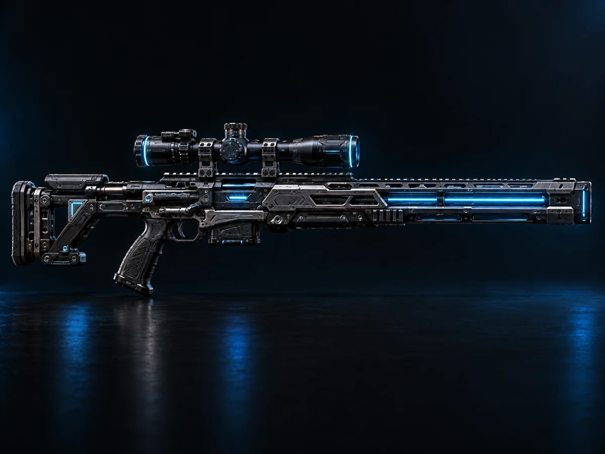 Oli's rail sniper rifle, blue-lit
