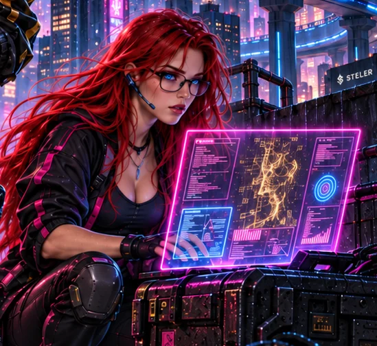 Sprite at her holographic console