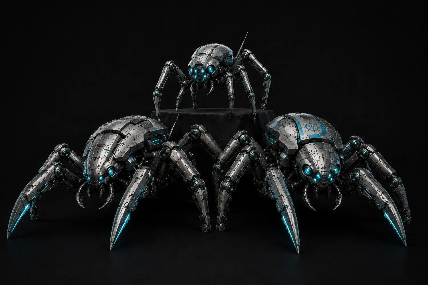 Archi, Tela, and Textus — the Techno-Mage's spider-bots, almost shy